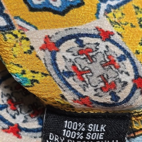 Tolani x Nicky Hilton 100% Silk Salerno Tassel Boho Tunic Blouse Blue & Yellow M - Picture 6 of 8